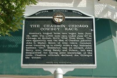 The Chadron-Chicago Cowboy Race Marker image. Click for full size.