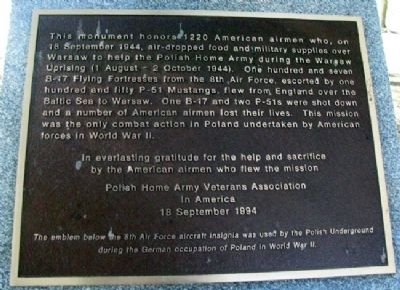 USAAF Warsaw Uprising Support Memorial Marker image. Click for full size.