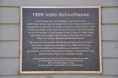 1909 Indio Schoolhouse Marker image. Click for full size.
