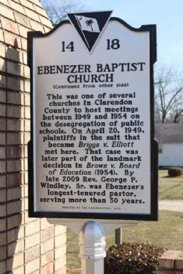 Ebenezer Baptist Church Marker, reverse side image. Click for full size.