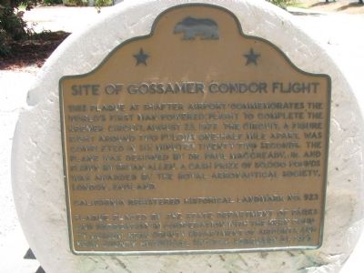 Site of Gossamer Condor Flight Marker. Click for full size. Site of Gossamer Condor Flight Marker image. Click for full size.