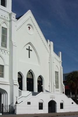 Emanuel A.M.E. Church Marker, seen above the lower entrance at center. Click for full size. Emanuel A.M.E. Church Marker, seen above the lower entrance at center image. Click for full size.
