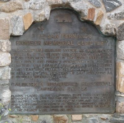 San Fernando Pioneer Memorial Cemetery Marker. Click for full size. San Fernando Pioneer Memorial Cemetery Marker image. Click for full size.