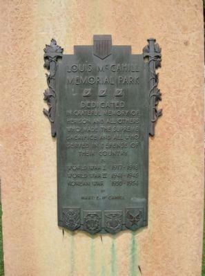 Louis McCahill Memorial Park Plaque. Click for full size. Louis McCahill Memorial Park Plaque image. Click for full size.