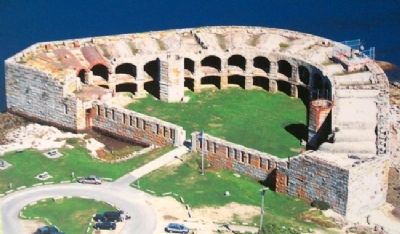 Aerial Photo of Fort Popham: on Guardian of the Kennebec Marker image. Click for full size.