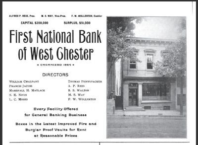 The First National Bank of West Chester Ad c. 1899 image. Click for full size.