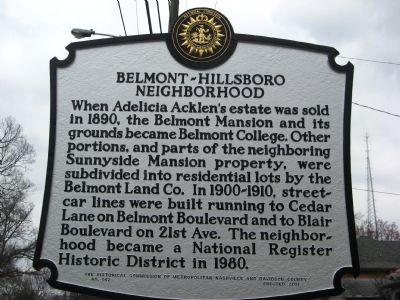 Belmont-Hillsboro Neighborhood Marker. Click for full size. Belmont-Hillsboro Neighborhood Marker image. Click for full size.