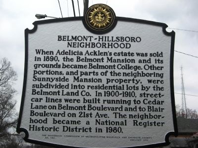 Belmont-Hillsboro Neighborhood Marker image. Click for full size.