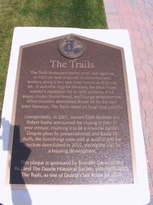 The Trails Restaurant Marker. Click for full size. The Trails Restaurant Marker image. Click for full size.