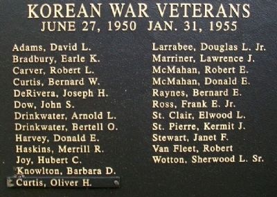 Owl's Head Veterans Memorial Korean War Honor Roll image. Click for full size.