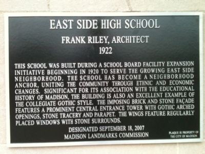 East Side High School Marker image. Click for full size.