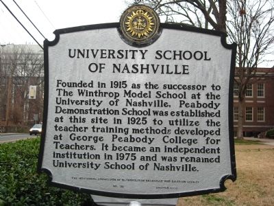 University School of Nashville Marker image. Click for full size.