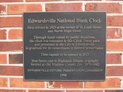 Marker on Edwardsville National Bank Clock Tower image. Click for full size.