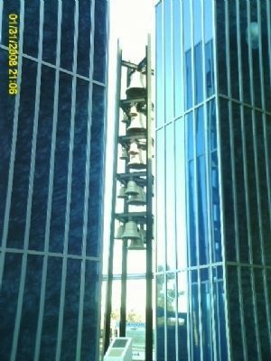 Replica twin towers, carillon tower and plaque "Honoring Mr. Victor Davis". Click for full size. Replica twin towers, carillon tower and plaque "Honoring Mr. Victor Davis" image. Click for full size.