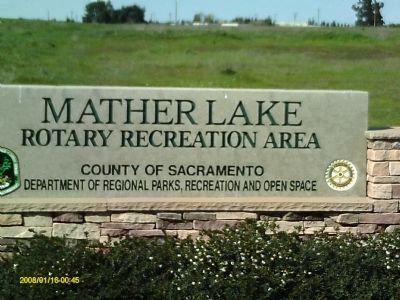 Mather Lake Rotory Recreation Area Entrance Sign image. Click for full size.