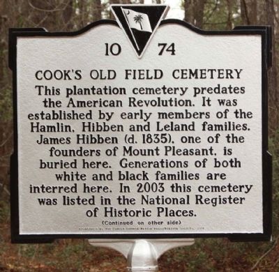 Cook's Old Field Cemetery Marker. Click for full size. Cook's Old Field Cemetery Marker image. Click for full size.