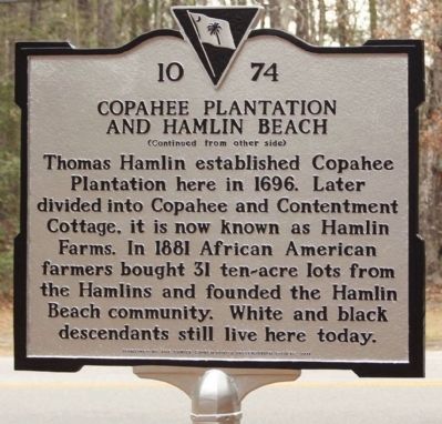 Copahee Plantation and Hamlin Beach Marker image. Click for full size.