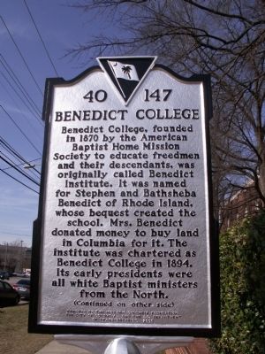 Benedict College Marker image. Click for full size.