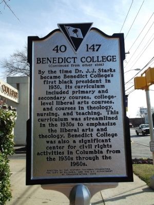 Benedict College Marker Reverse image. Click for full size.