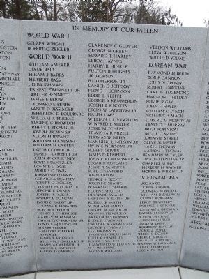 World War I, World War II, Korean War & Vietnam War lists of names image. Click for full size.