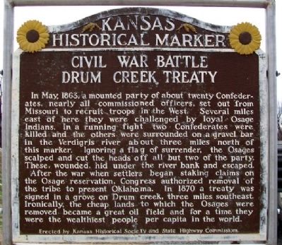 Civil War Battle [and] Drum Creek Treaty Marker image. Click for full size.