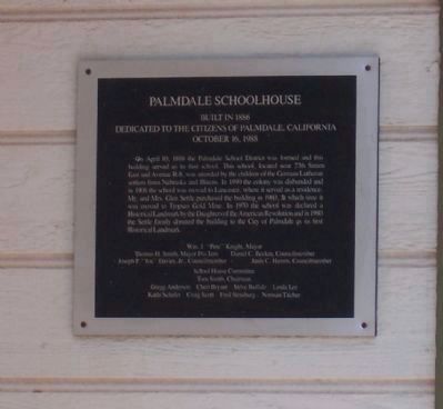 Palmdale School House Marker image. Click for full size.