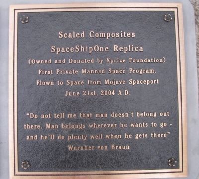 SpaceShipOne - Right Plaque image. Click for full size.