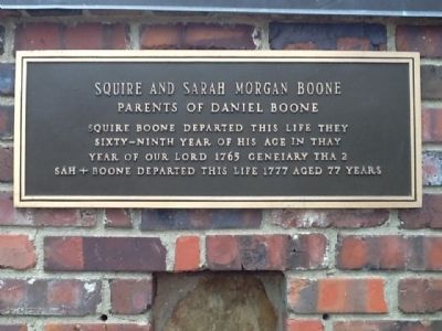 plaque with text of Squire and Sarah Boone's tombstones. Click for full size. plaque with text of Squire and Sarah Boone's tombstones image. Click for full size.