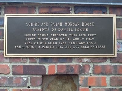 plaque with text of Squire and Sarah Boone's tombstones image. Click for full size.