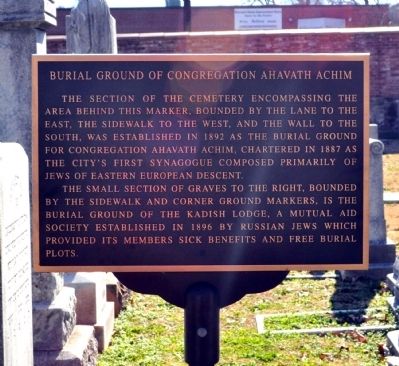 Burial Ground of Congregation Ahavath Achim Marker image. Click for full size.
