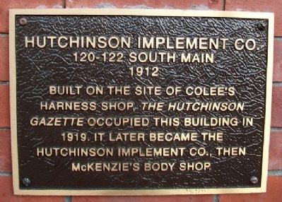 Hutchinson Implement Co. Marker image. Click for full size.