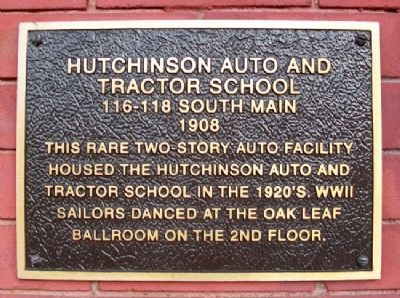 Hutchinson Auto and Tractor School Marker image. Click for full size.