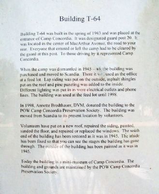 Camp Concordia Bldg T-64 Information. Click for full size. Camp Concordia Bldg T-64 Information image. Click for full size.