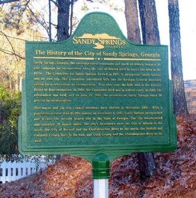 The History of the City of Sandy Springs, Georgia Marker image. Click for full size.