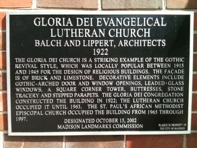 Gloria Dei Evangelical Lutheran Church Marker image. Click for full size.