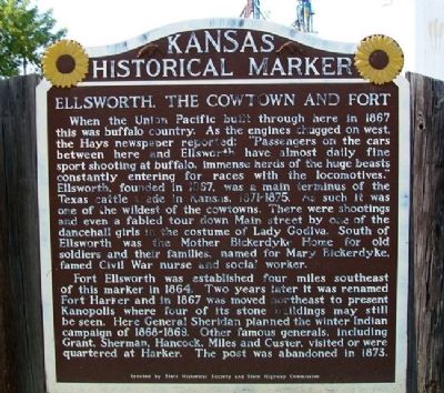 Ellsworth, the Cowtown and Fort Marker. Click for full size. Ellsworth, the Cowtown and Fort Marker image. Click for full size.
