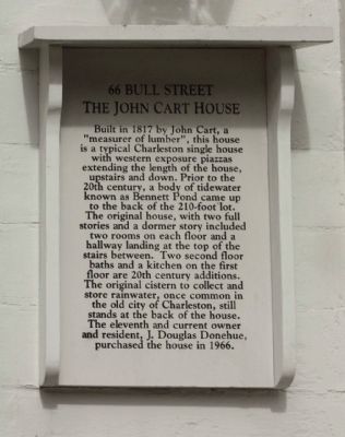66 Bull Street The John Cart House Marker image. Click for full size.