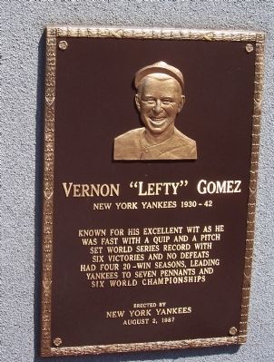 Vernon "Lefty" Gomez Marker image. Click for full size.