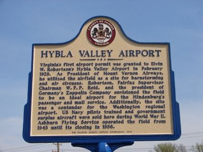 Hybla Valley Airport Marker image. Click for full size.
