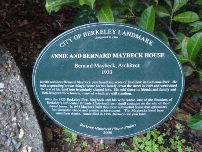 Annie and Bernard Maybeck House Marker image. Click for full size.