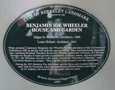 Benjamin Ide Wheeler House and Garden Marker image. Click for full size.