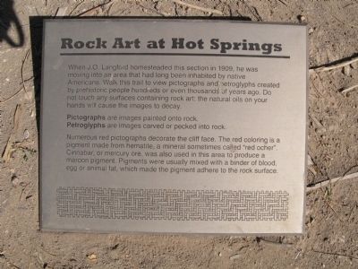 Rock Art at Hot Springs Marker. Click for full size. Rock Art at Hot Springs Marker image. Click for full size.