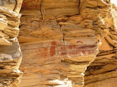 Sample photo of pictographs on cliff face. Click for full size. Sample photo of pictographs on cliff face image. Click for full size.