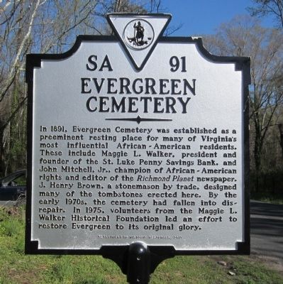 Evergreen Cemetery Marker. Click for full size. Evergreen Cemetery Marker image. Click for full size.