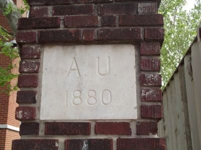 Marble plaque on brick column near marker image. Click for full size.