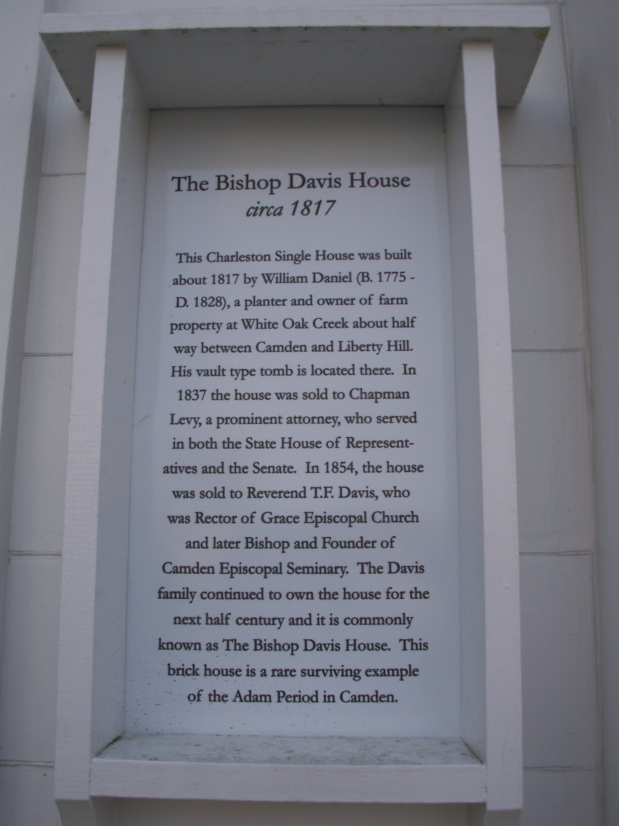 The Bishop Davis House Marker