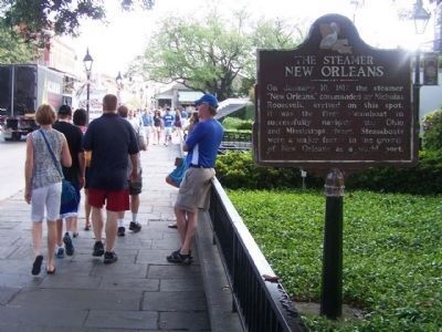 The Steamer New Orleans Marker, looking north along Decatur Street image. Click for full size.