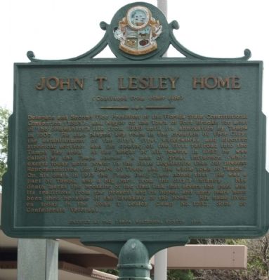John T. Lesley Home Marker, reverse side image. Click for full size.