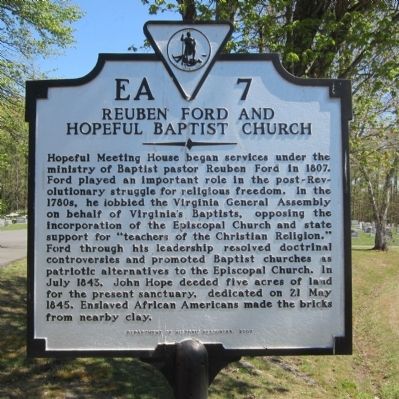 Reuben Ford and Hopeful Baptist Church Marker image. Click for full size.