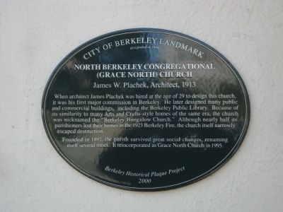 North Berkeley Congregational (Grace North) Church Marker image. Click for full size.